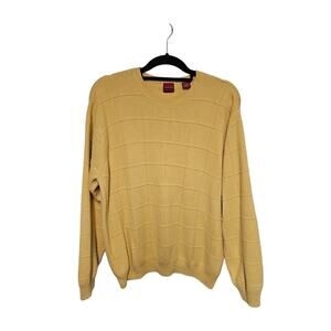 VTG Arrows Y2K Mens Size XL Cotton Yellow Sweater Grandpa Plaid Textured